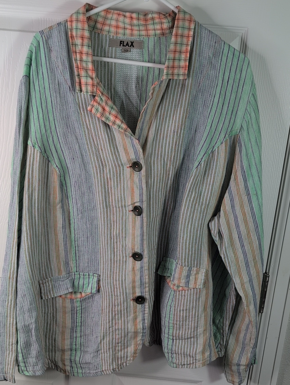 Flax 100% Linen Pastel Striped Button Front Blazer